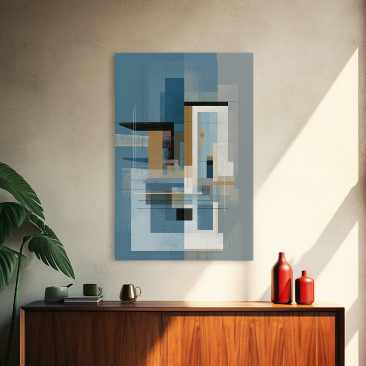 Minimalist Blue Gray Geometric Canvas Print, Modern Wall Art, Midcentury Decor, Abstract Office Art, Neutral Home Decor, Gift