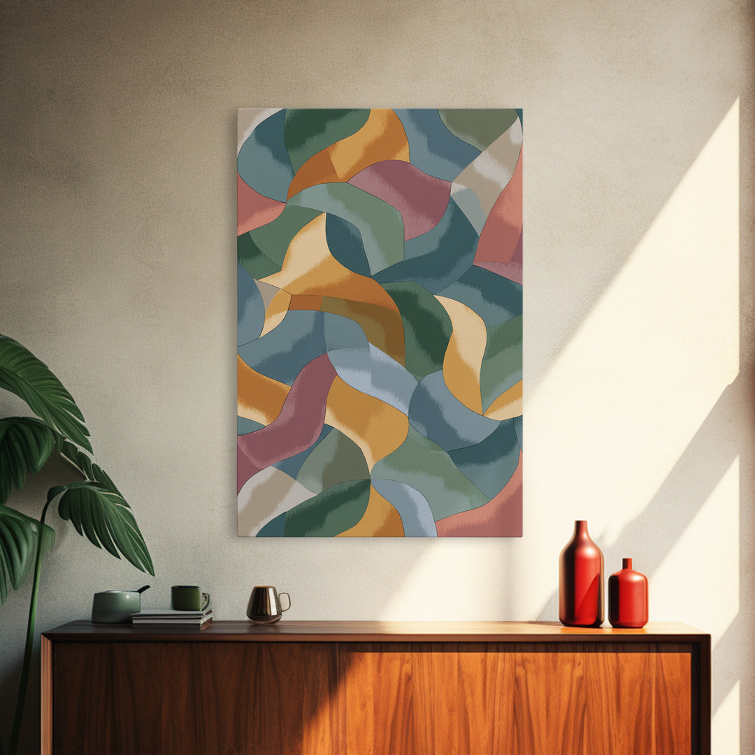 Muted Ribbon Abstract Wall Art, Midcentury Modern Art Print, Scandinavian Modern Decor, Mustard Teal Bedroom Poster Gallery Wall Decor