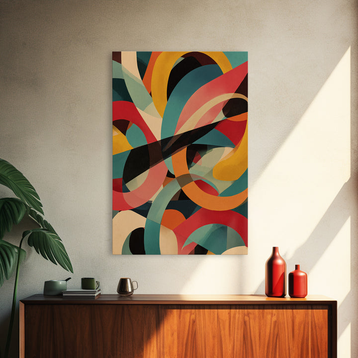 Bold Looping Arches Framed Canvas Print, Midcentury Modern Wall Art, Colorful Geometric MCM Decor, Retro Abstract Poster