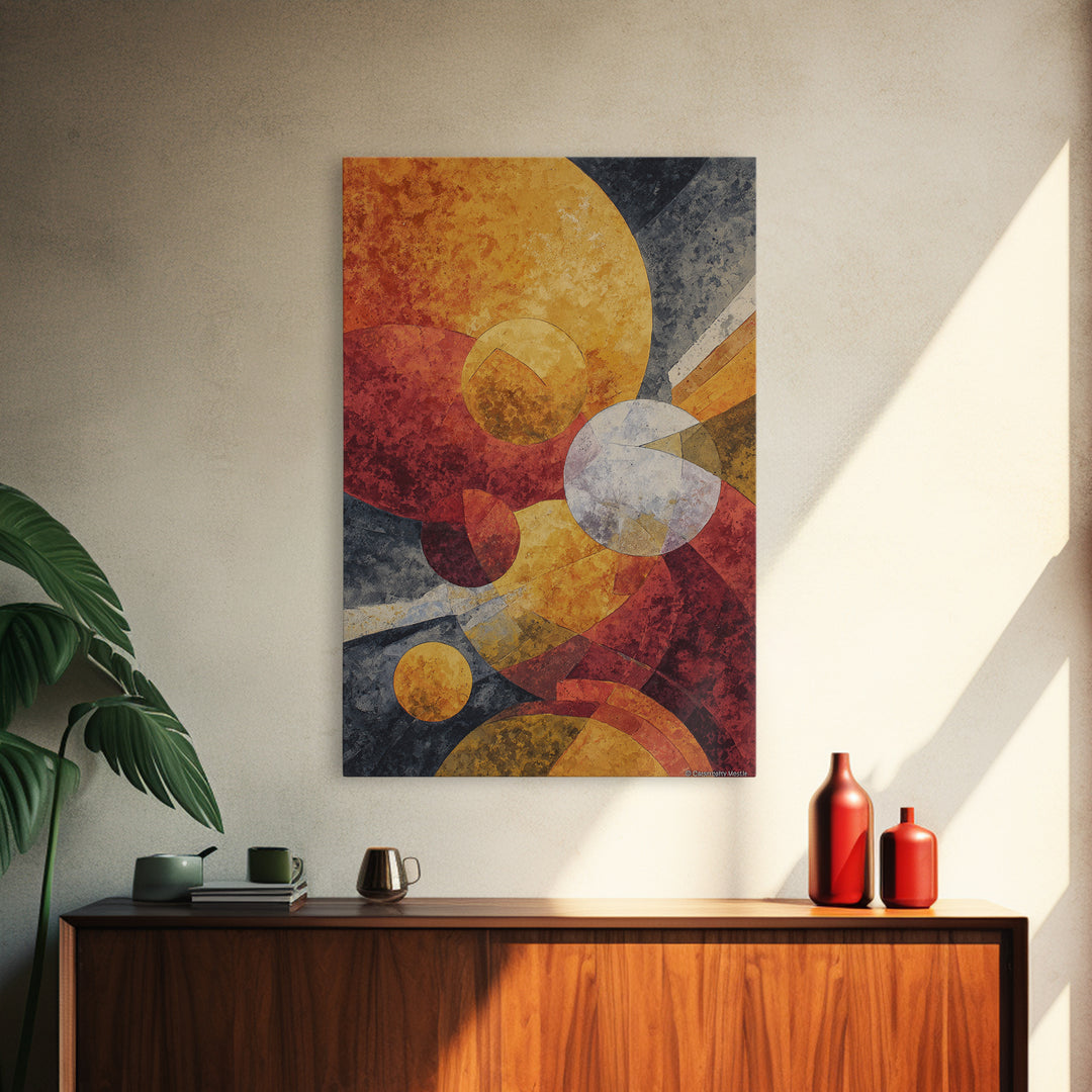 Orange Red Cosmic Circles Canvas Print, Midcentury Modern Wall Art, Atomic Abstract Space Decor, Retro Home Office Poster