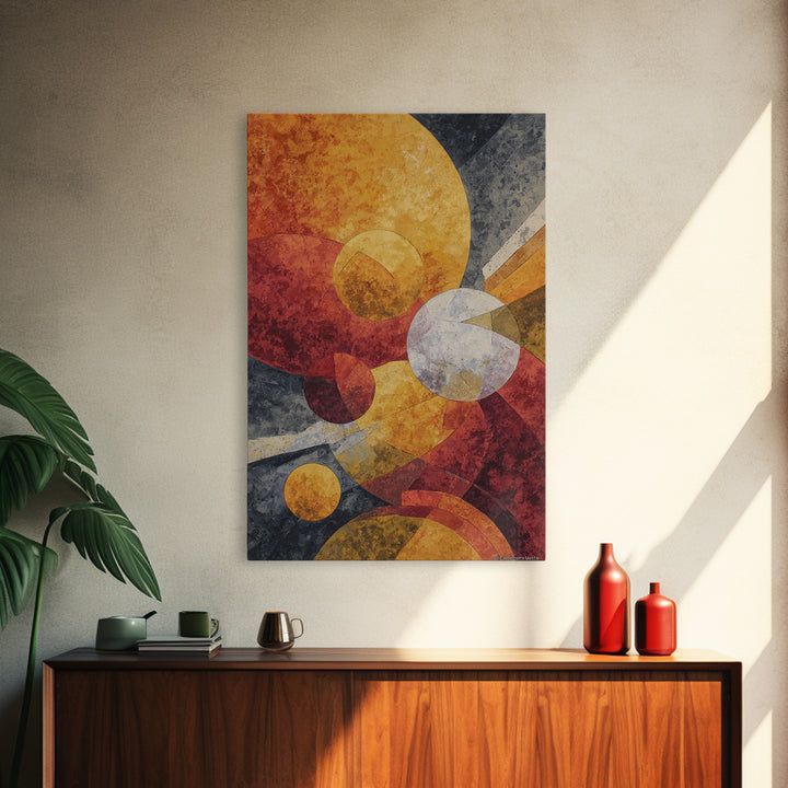 Orange Red Cosmic Circles Canvas Print, Midcentury Modern Wall Art, Atomic Abstract Space Decor, Retro Home Office Poster