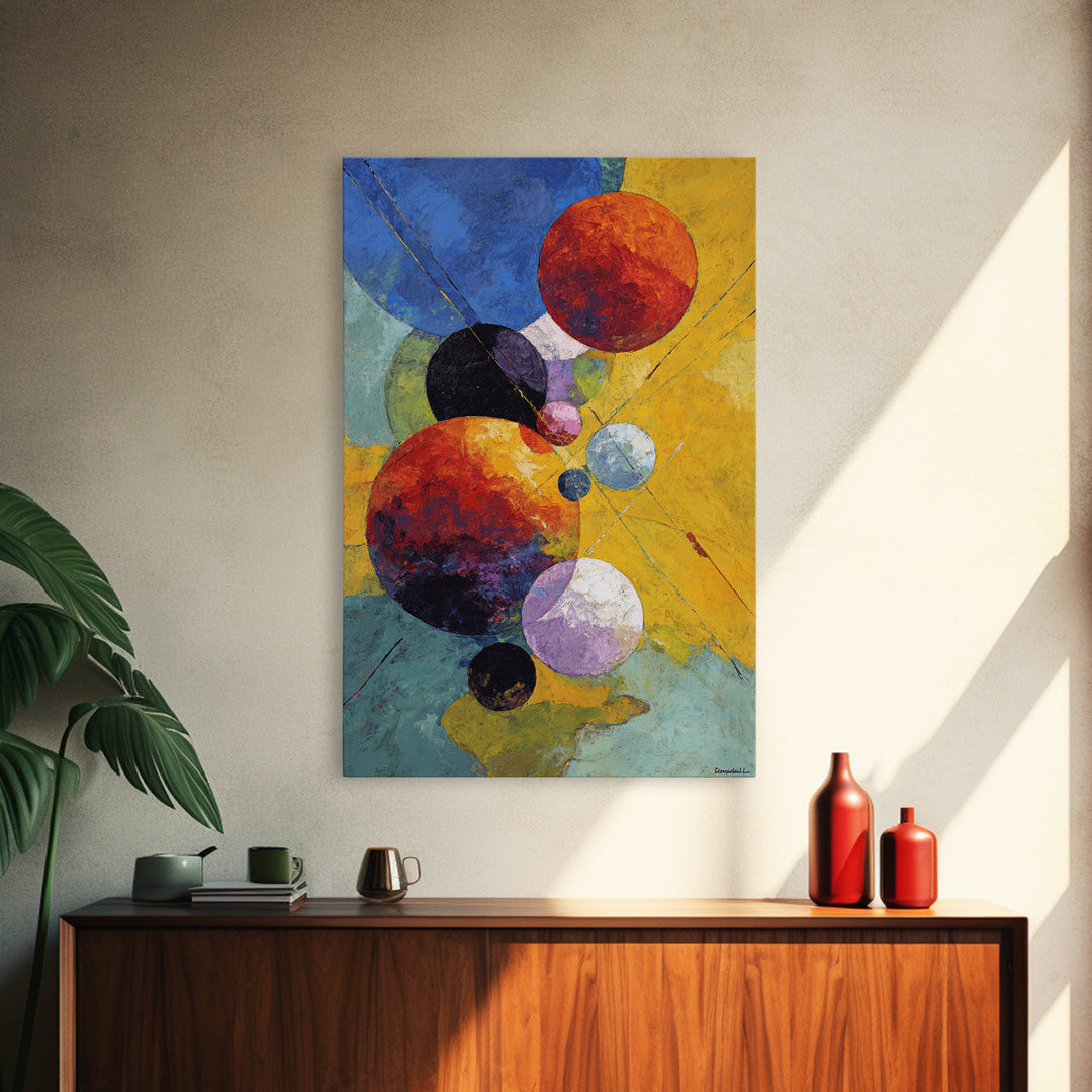 Colorful Planet Spheres Wall Art, Modern Abstract Canvas Print, Cosmic Space Decor, Midcentury Geometric Poster Gift, Living Room
