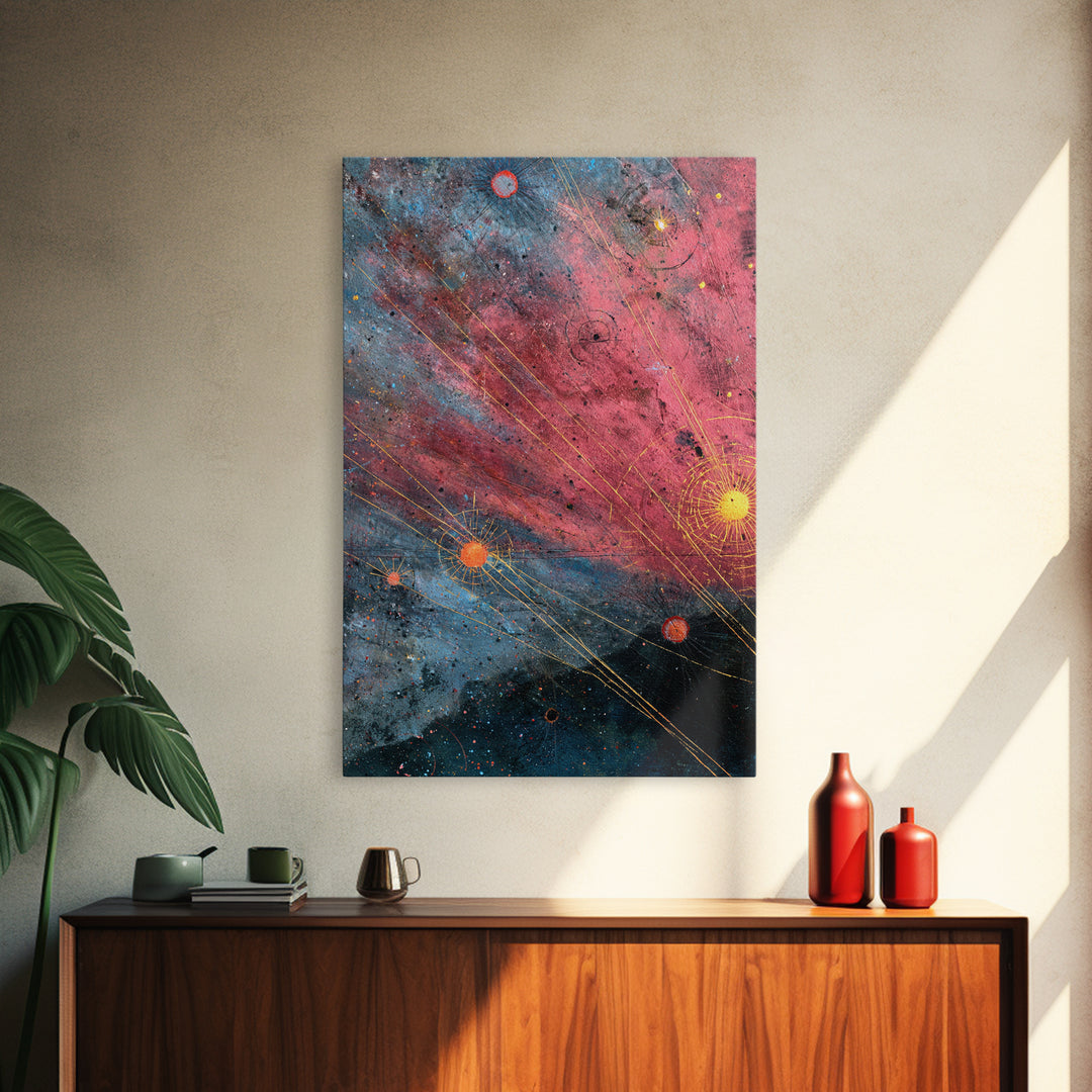 Pink Blue Star Map Canvas Print, Modern Abstract Art, Cosmic Retro Poster, Office Wall Decor, Galaxy Living Room Artwork