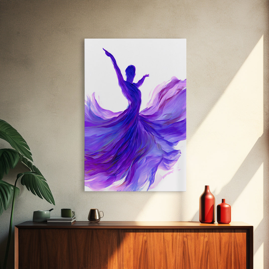 Purple Flowing Dancer Canvas Print, Modern Abstract Art, Feminine Movement Poster, Colorful Wall Decor, Bedroom Art Prints