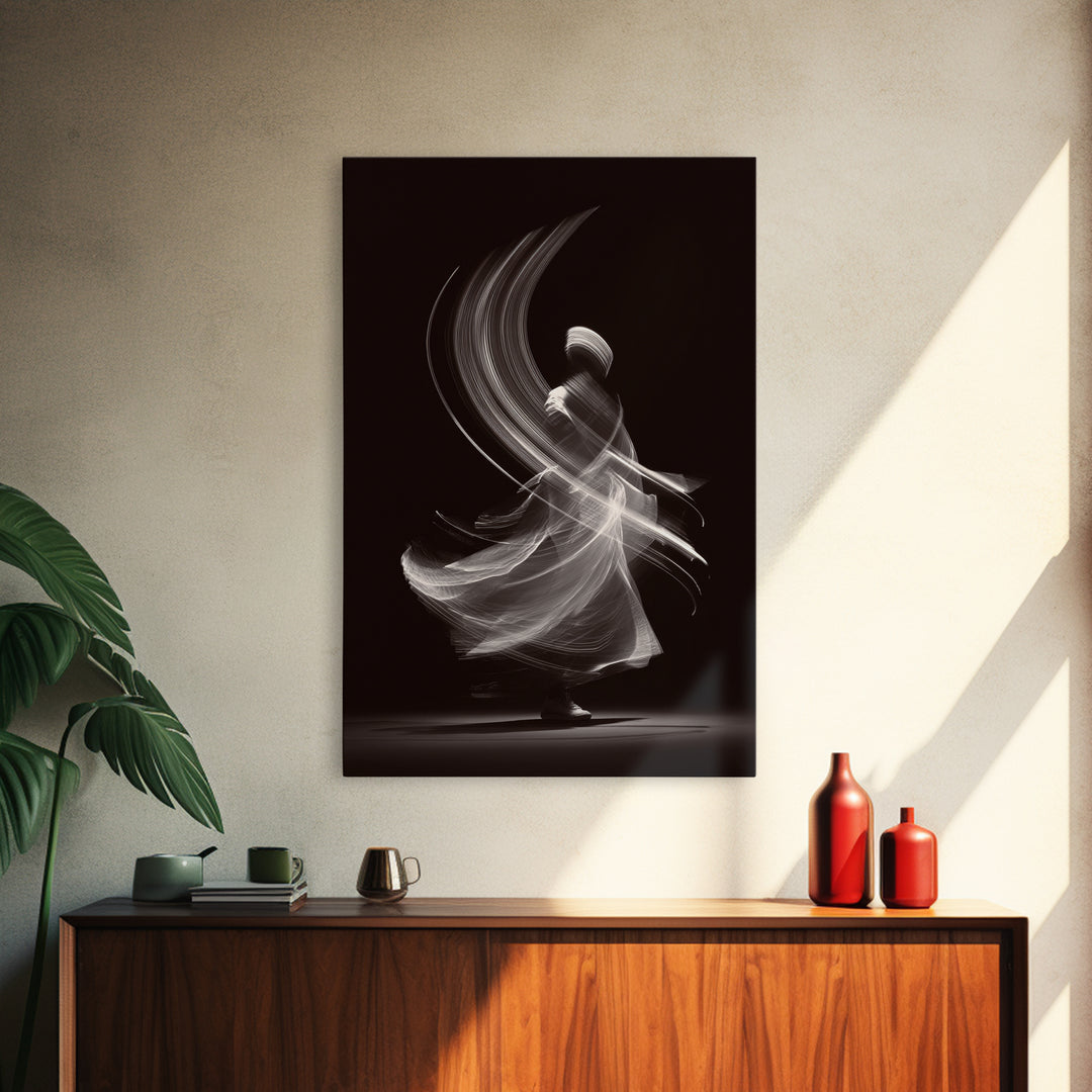 Black White Whirling Dancer Wall Art, Minimalist Abstract Art, Modern Motion Poster, Elegant Bedroom Decor, Fine Art Print