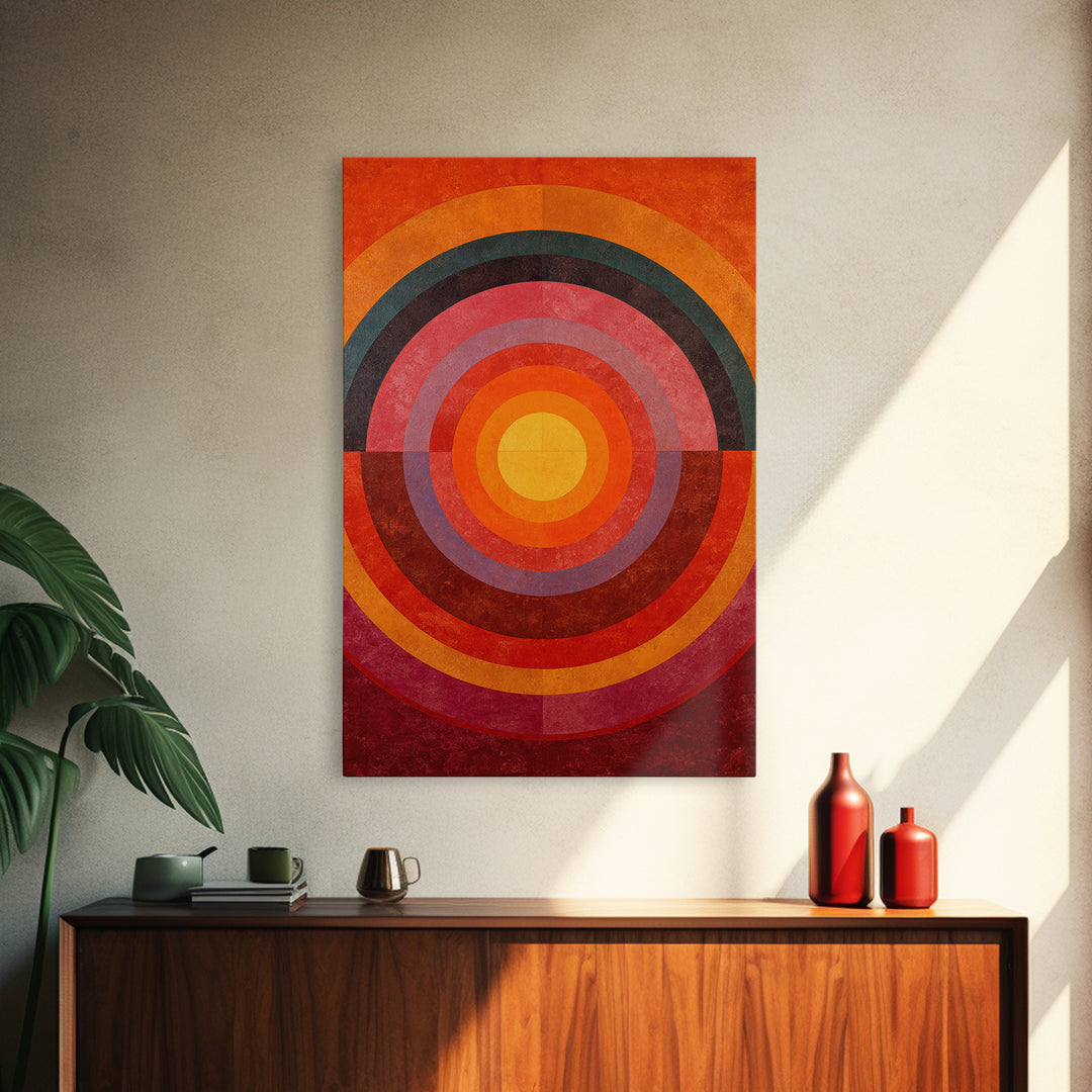 Orange Concentric Circle Wall Art, Midcentury Modern Art, Bauhaus Geometric Poster, Retro Home Decor, Large Abstract Print