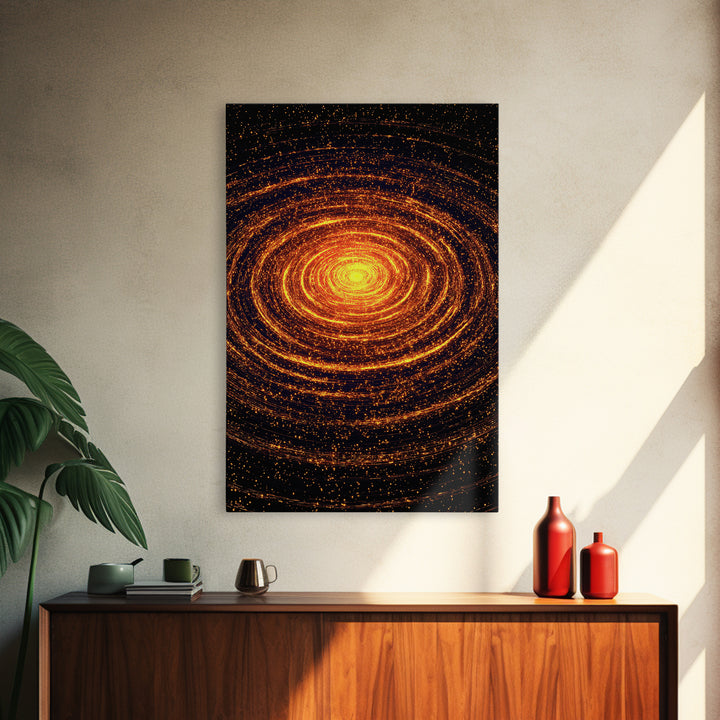 Glowing Orange Cosmic Spiral Wall Art, Abstract Galaxy Vortex, Space Abstract Art, Modern Retro Poster, Living Room Decor