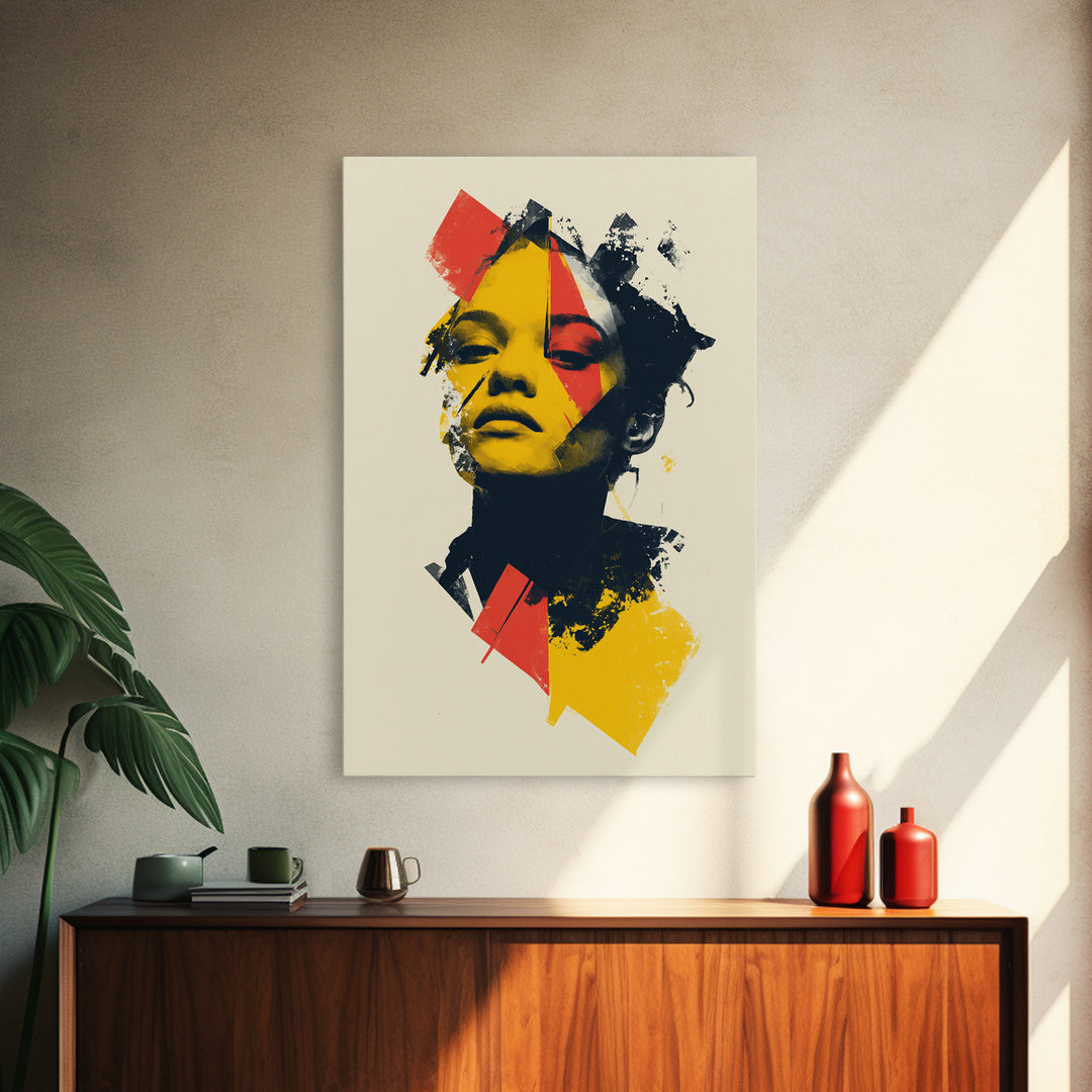 Yellow Red Abstract Woman Portrait Wall Art, Modern Pop Art Print, Bold Graphic Poster, Contemporary Decor For Living Room Bedroom