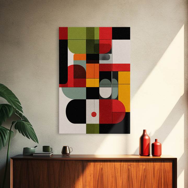 Primary Color Rounded Geometric Wall Art, Midcentury Modern Abstract Print, Bauhaus Decor, Red Yellow Green Statement Poster