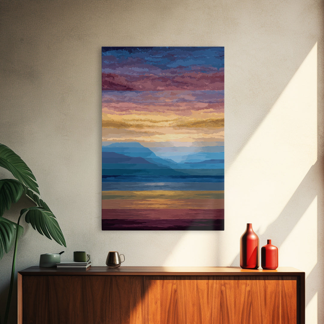 Pastel Mountain Sunset Wall Art, Serene Lake Landscape Canvas Print, Modern Coastal Decor, Colorful Living Room Art Poster