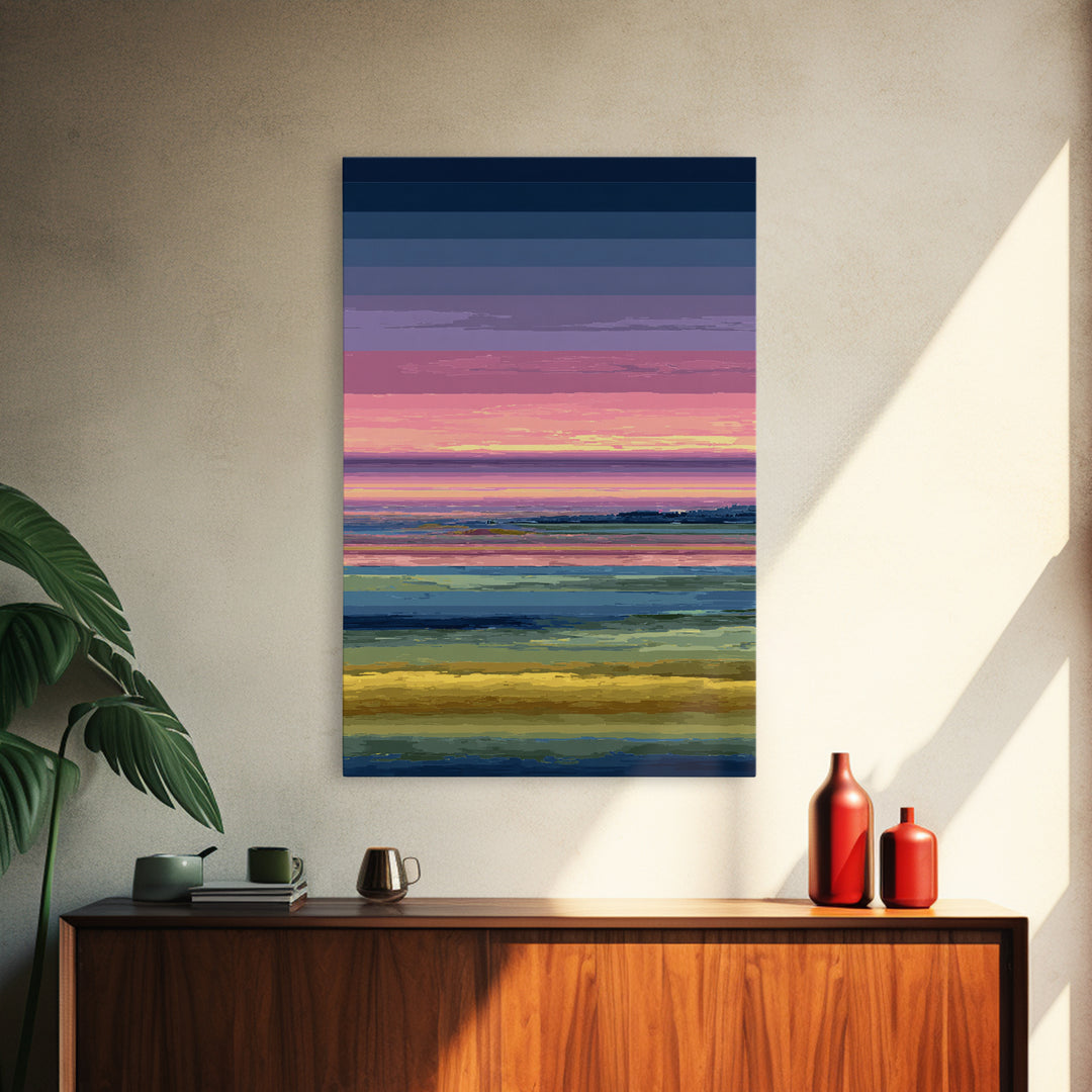 Pink Coastal Marsh Sunset Wall Art, Midcentury Modern Art Print, Colorful Landscape Poster, Bedroom Decor Canvas Print Gift