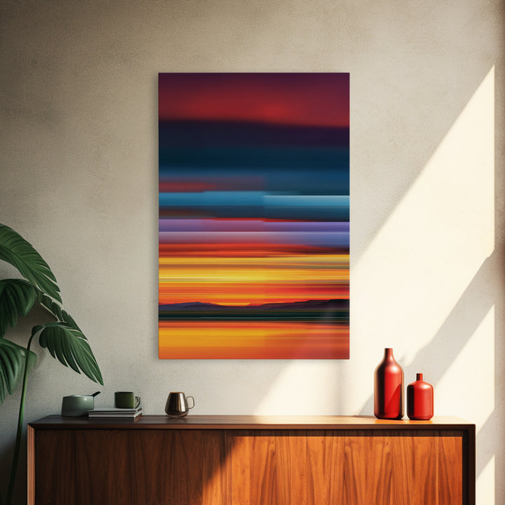 Fiery Desert Sunset Wall Art, Orange Red Horizon Canvas Print, Retro Modern Landscape Poster, Bold Living Room Decor Prints