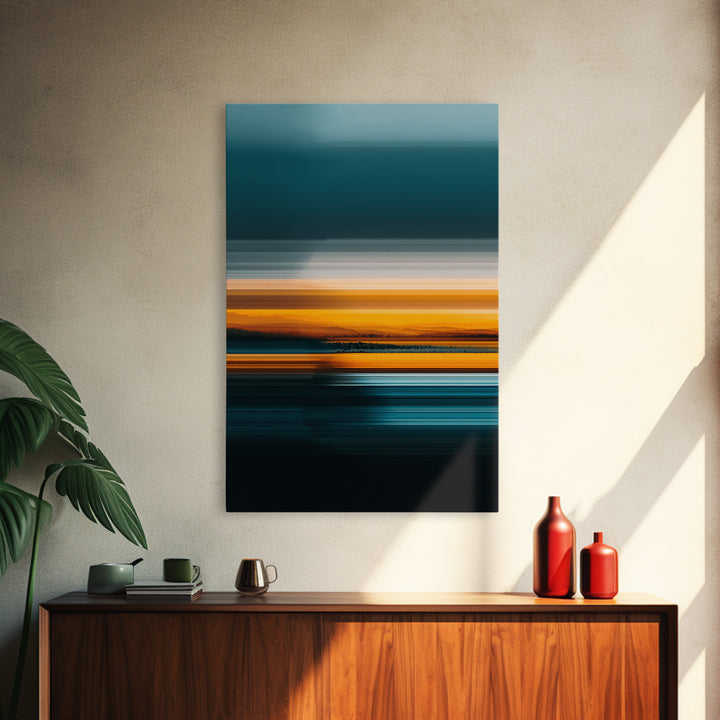 Teal Orange Seascape Sunset Wall Art, Moody Abstract Canvas Print, Modern Coastal Landscape Decor, Large Bedroom Art Print