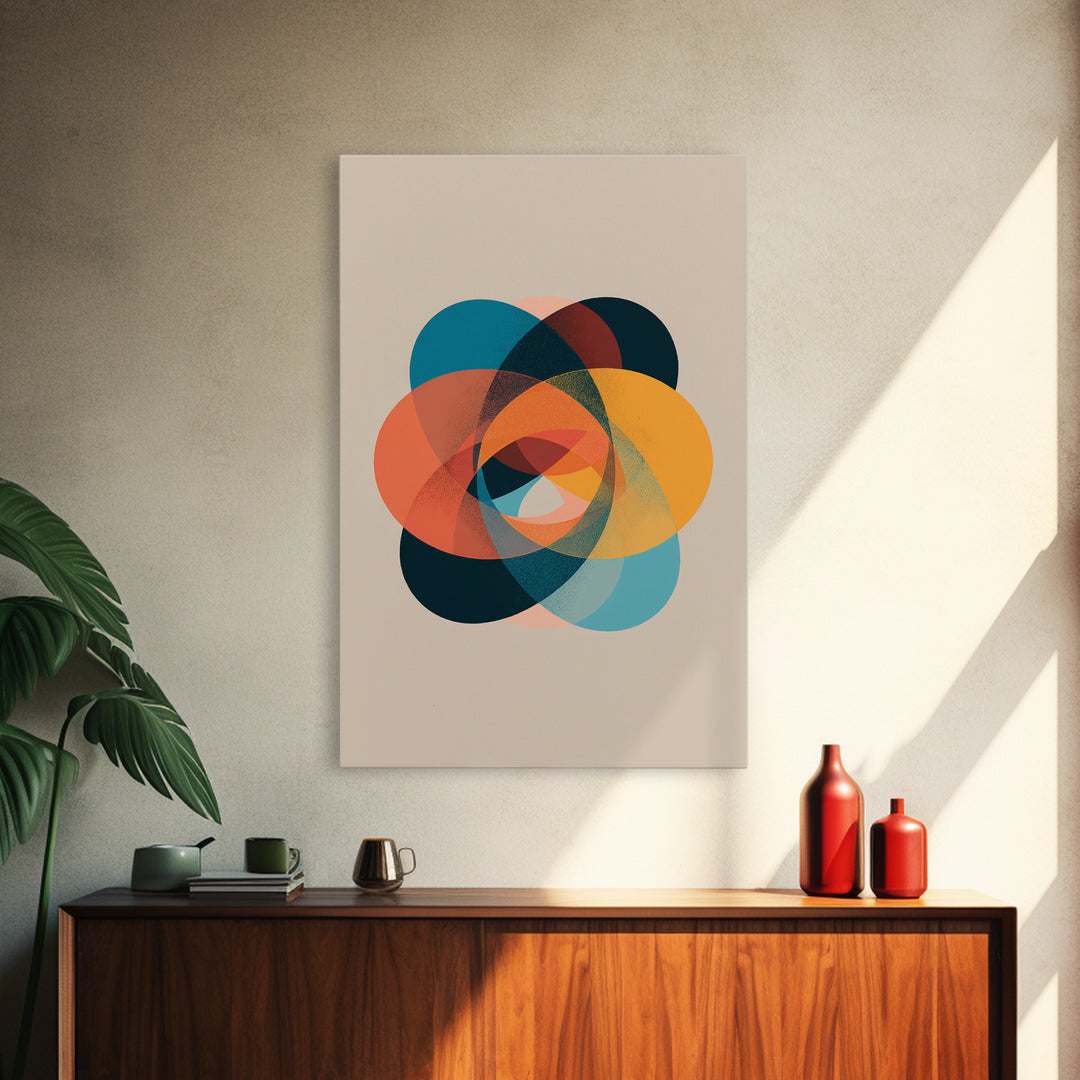 Colorful Oval Geometric Wall Art, Midcentury Modern Canvas Print, Atomic Abstract Poster, Retro Home Decor Art Print Gift