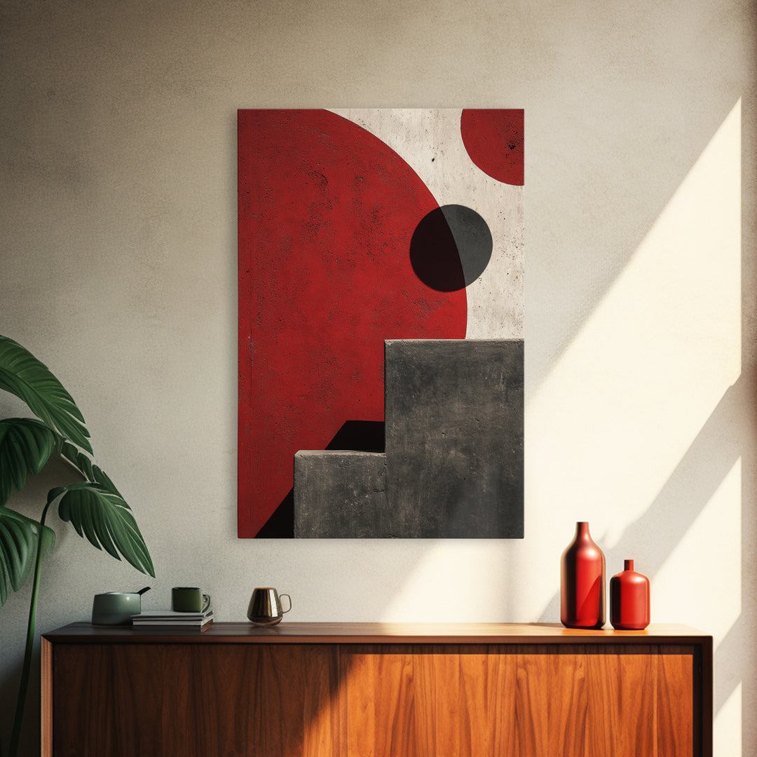 Red Sun Architectural Shapes Wall Art, Midcentury Modern Abstract Print, Bauhaus Poster, Minimalist Geometric Home Decor
