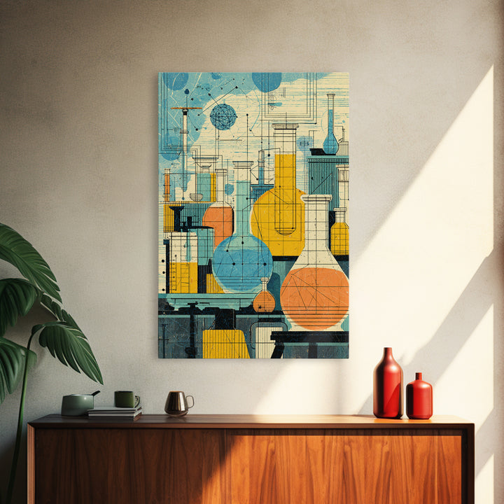 Retro Science Laboratory Glassware Wall Art, Midcentury Modern Art Print, Chemistry Poster, Atomic Office Decor, MCM Decor