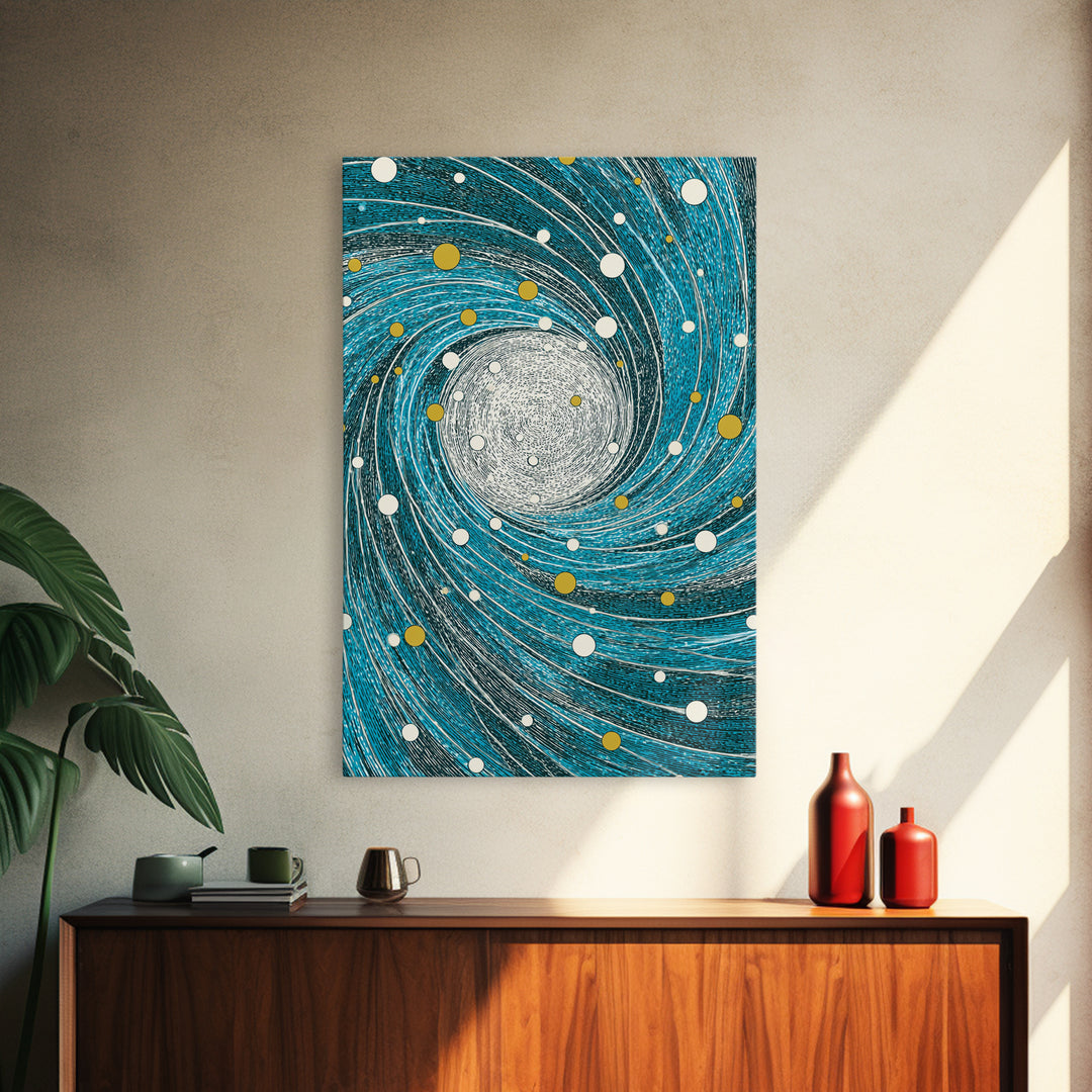Turquoise Spiral Galaxy Wall Art, Cosmic Abstract Art Print, Modern Geometric Wall Decor, Space Poster, Blue Gold Decor Gift