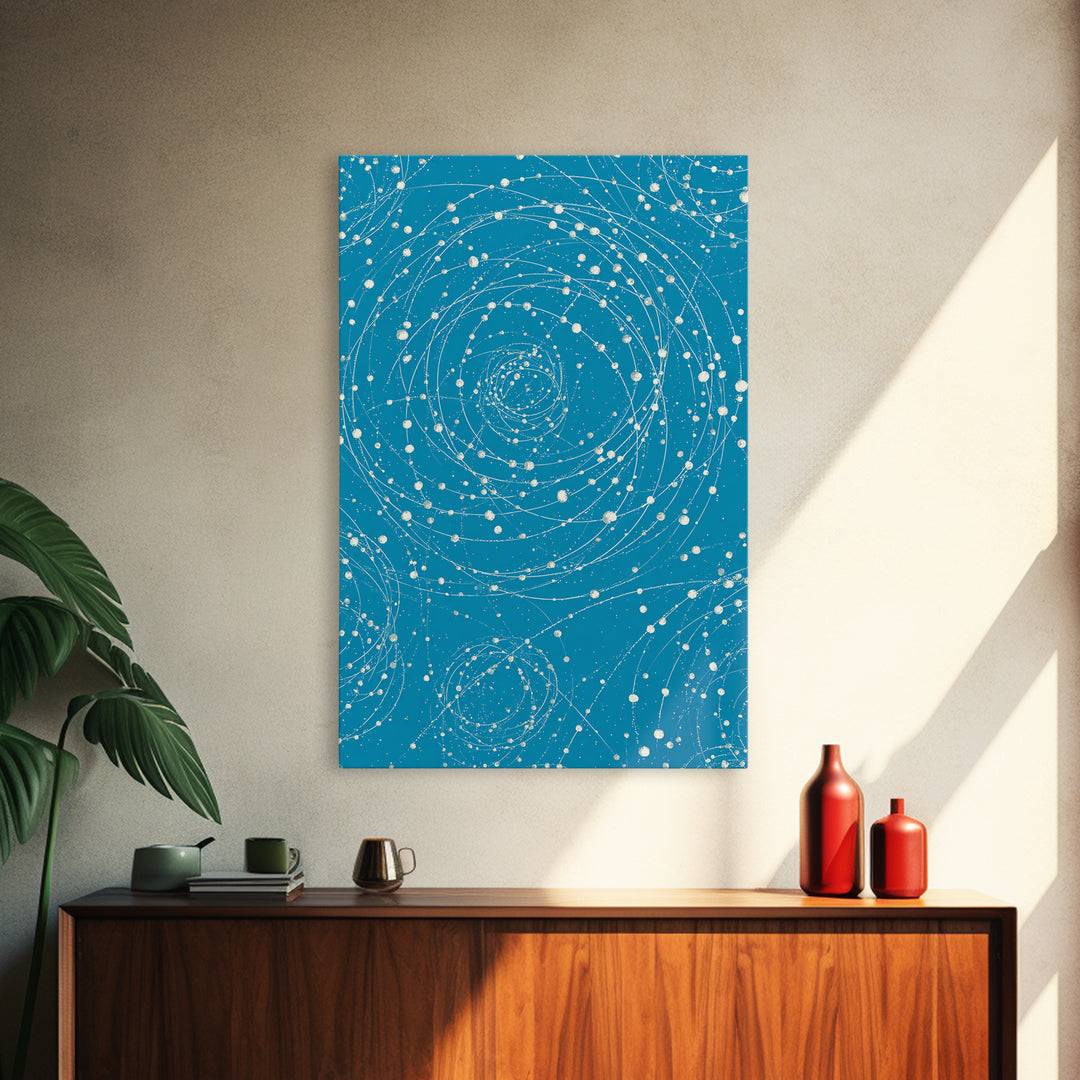 Turquoise Spiral Orbit Dots Wall Art, Midcentury Modern Art Print, Atomic Retro Decor, Space Abstract Art For Bedroom Decor