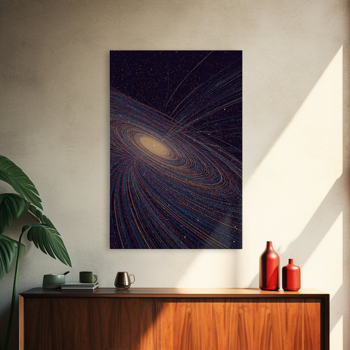 Golden Spiral Galaxy Lines Canvas Print, Modern Abstract Art Print, Cosmic Retro Wall Art, Space Decor For Living Room Decor
