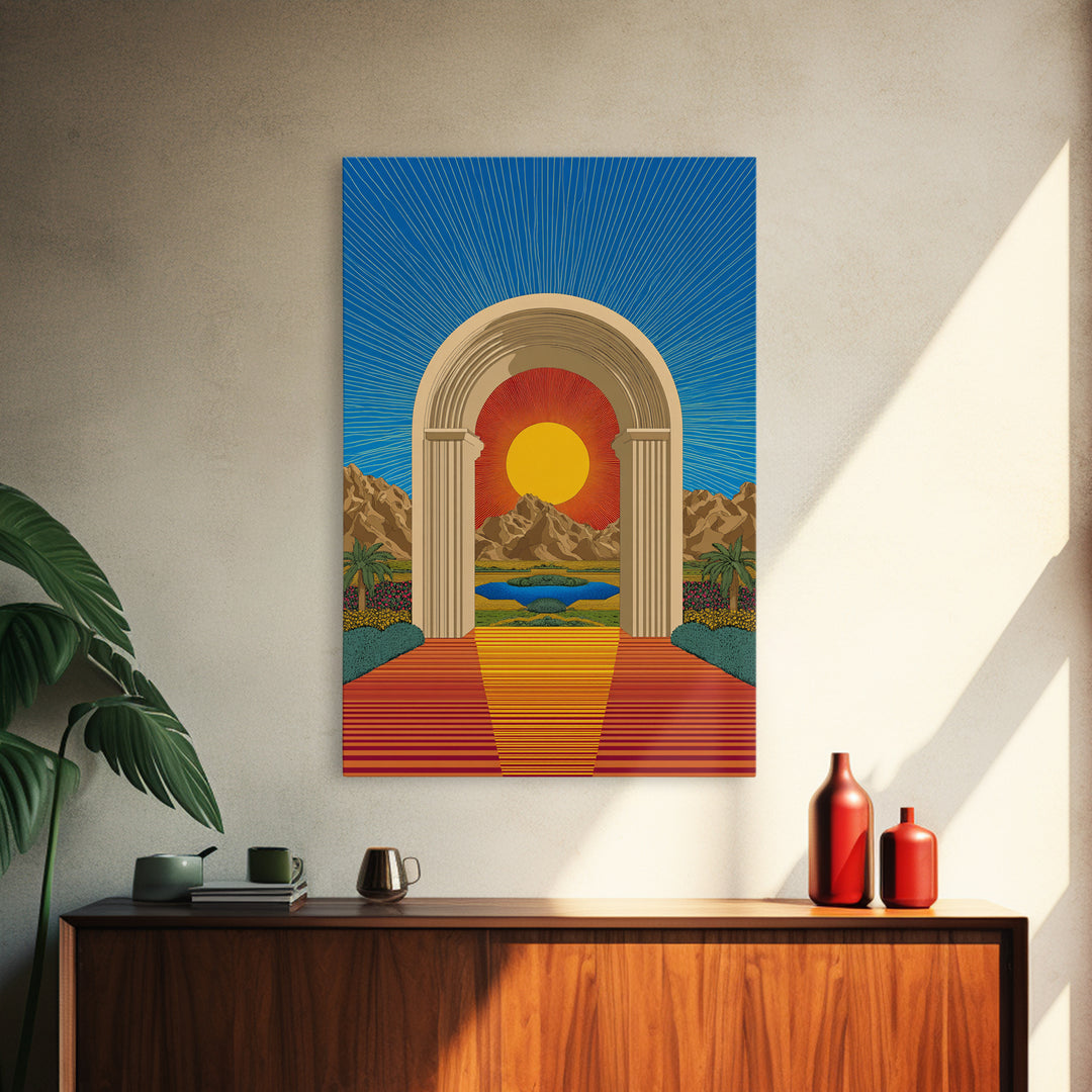 Desert Sun Portal Landscape Canvas Print, Midcentury Modern Wall Art, Retro Travel Poster, Scenic Southwest Home Decor Art