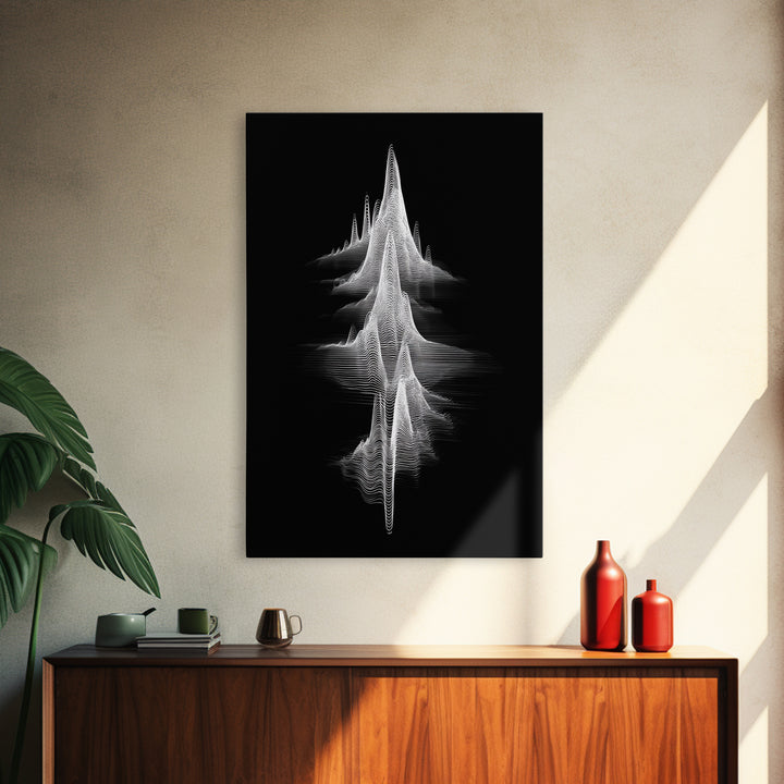 Black White Waveform Peak Wall Art, Minimal Abstract Line Print, Modern Sci Fi Poster, Geometric Office Decor Gift For Music Room