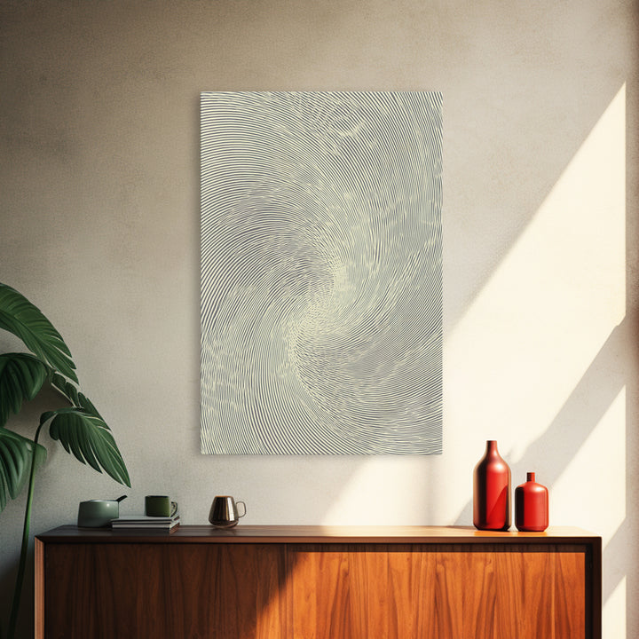 Cream Spiral Line Op Art Canvas Print, Midcentury Modern Abstract Art, Minimalist Wall Art Decor, Neutral Home Office Poster