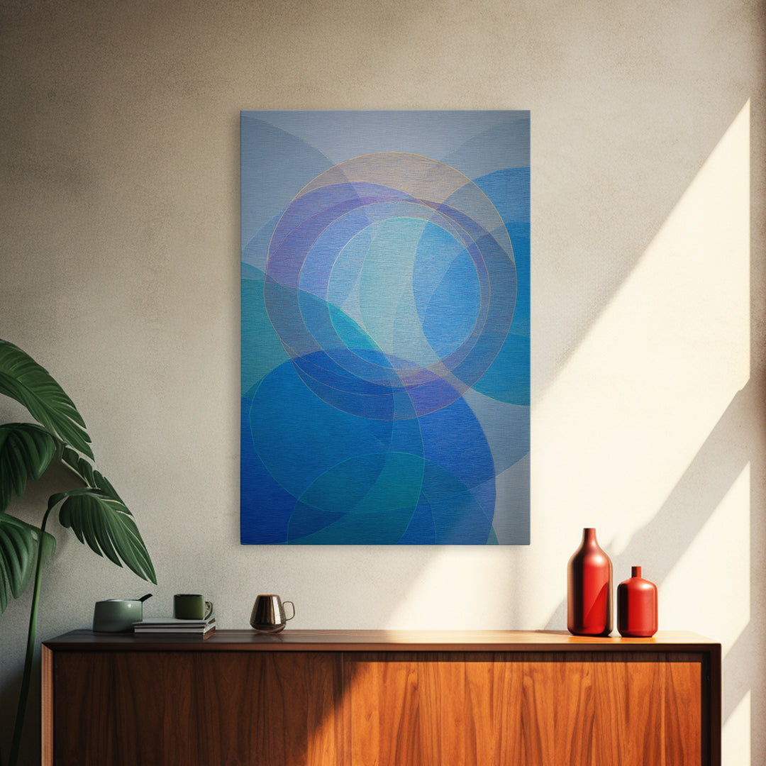 Blue Overlapping Circle Study, Wall Art, Midcentury Modern Abstract, Geometric Art Print, Scandinavian Bedroom Decor Poster