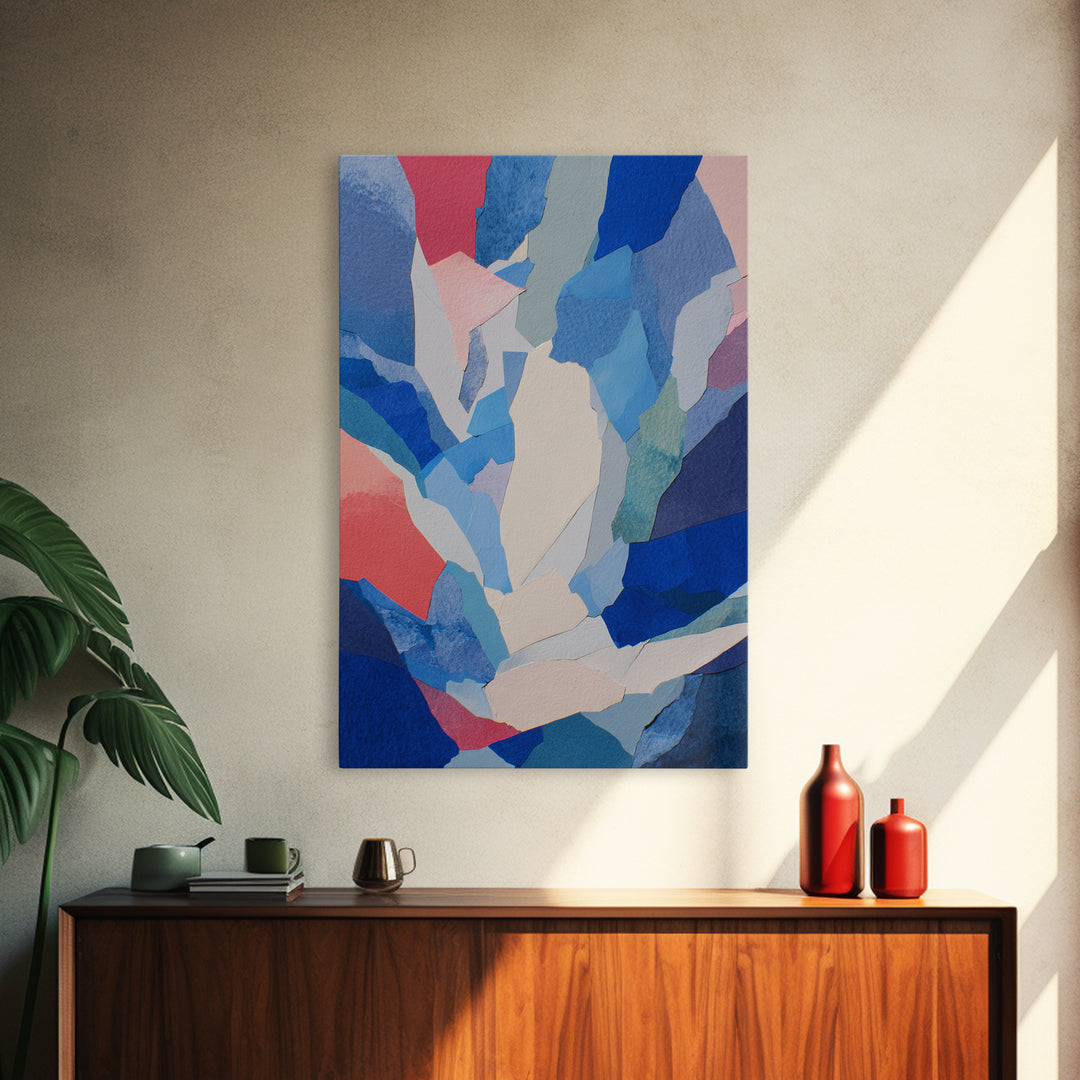 Blue Pink Torn Paper Abstract Collage, Wall Art, Modern Abstract Art Print, Contemporary Poster, Minimalist Bedroom Decor