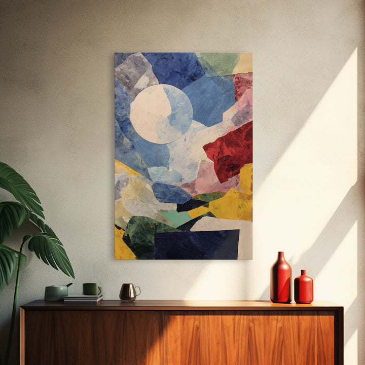 Moonlit Geometric Collage With Blue Red Yellow, Wall Art, Modern Abstract Art Print, Bauhaus Poster, Colorful Living Room Decor