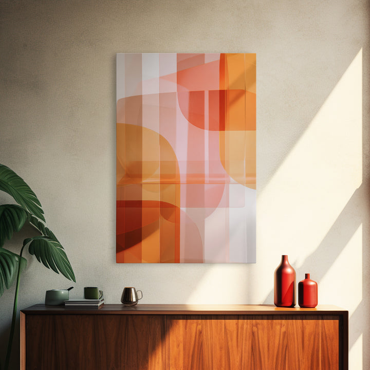 Orange Pink Translucent Shapes, Canvas Print, Modern Geometric Wall Art, Warm Abstract Decor, Mid Century Home Office Poster