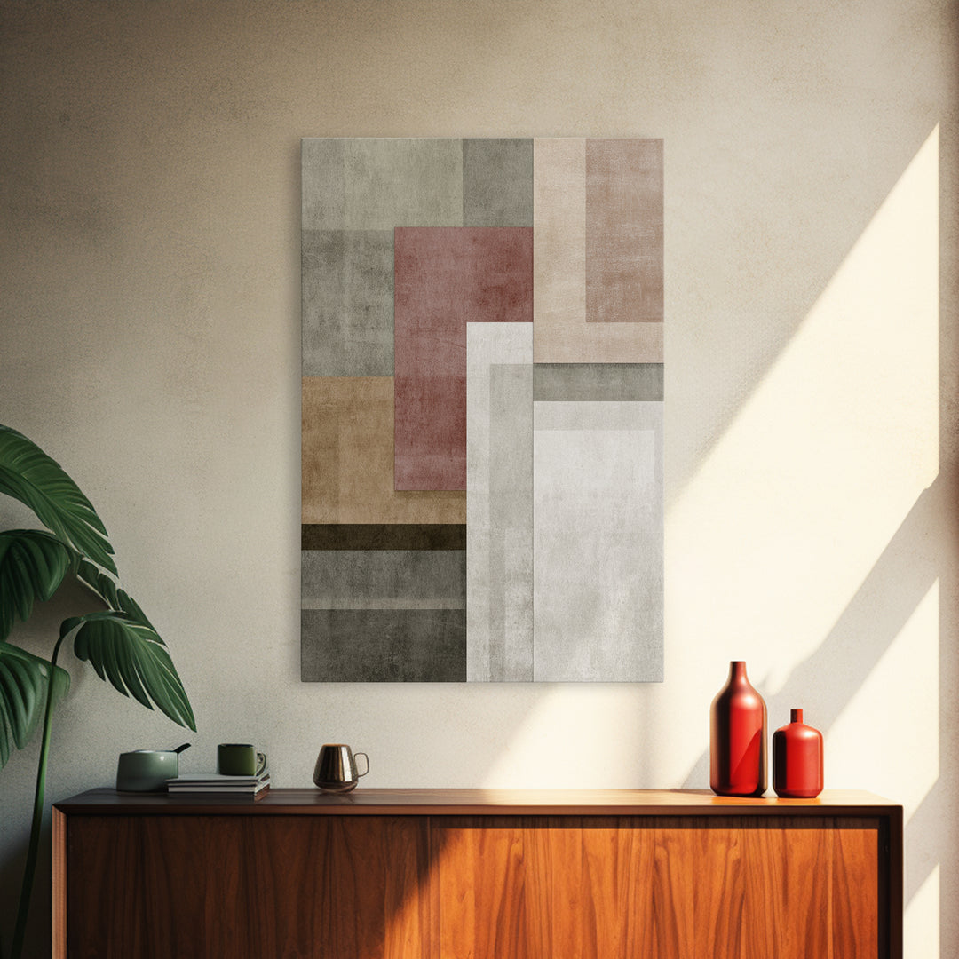 Muted Neutral Rectangles Wall Art, Modern Abstract Canvas Print, Midcentury Home Decor, Sage Green Terracotta Office Art