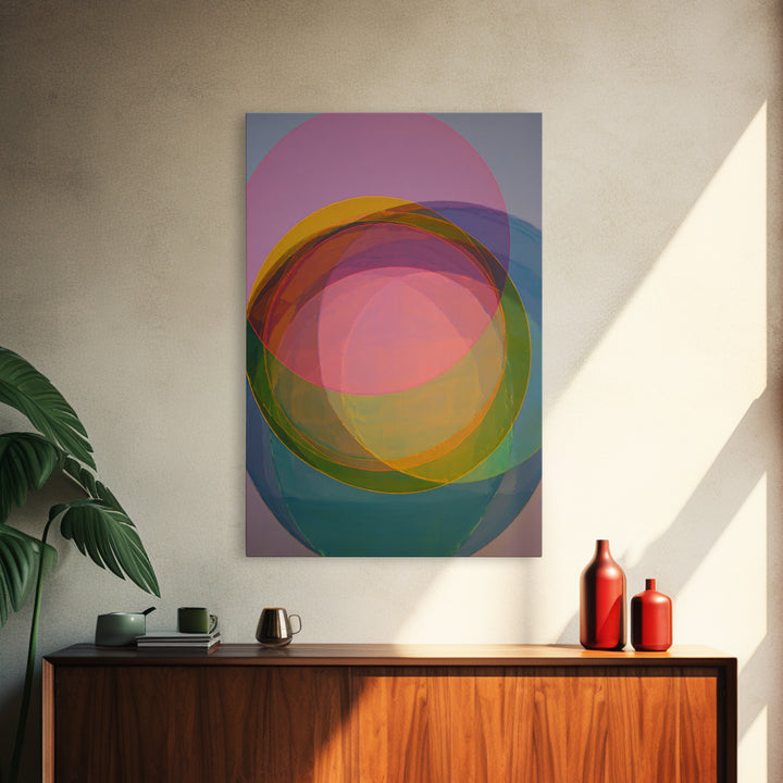 Colorful Transparent Circle Layers, Wall Art, Modern Abstract Art Print, Rainbow Geometric Decor, Bold Midcentury Poster