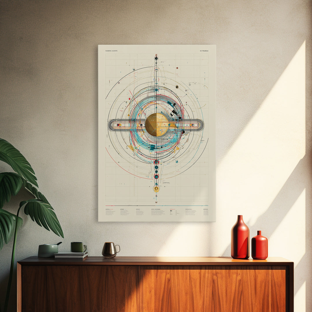 Futuristic Orbital Diagram Canvas Print, Technical Space Wall Art, Abstract Sci Fi Poster, Midcentury Modern Home Decor Gift