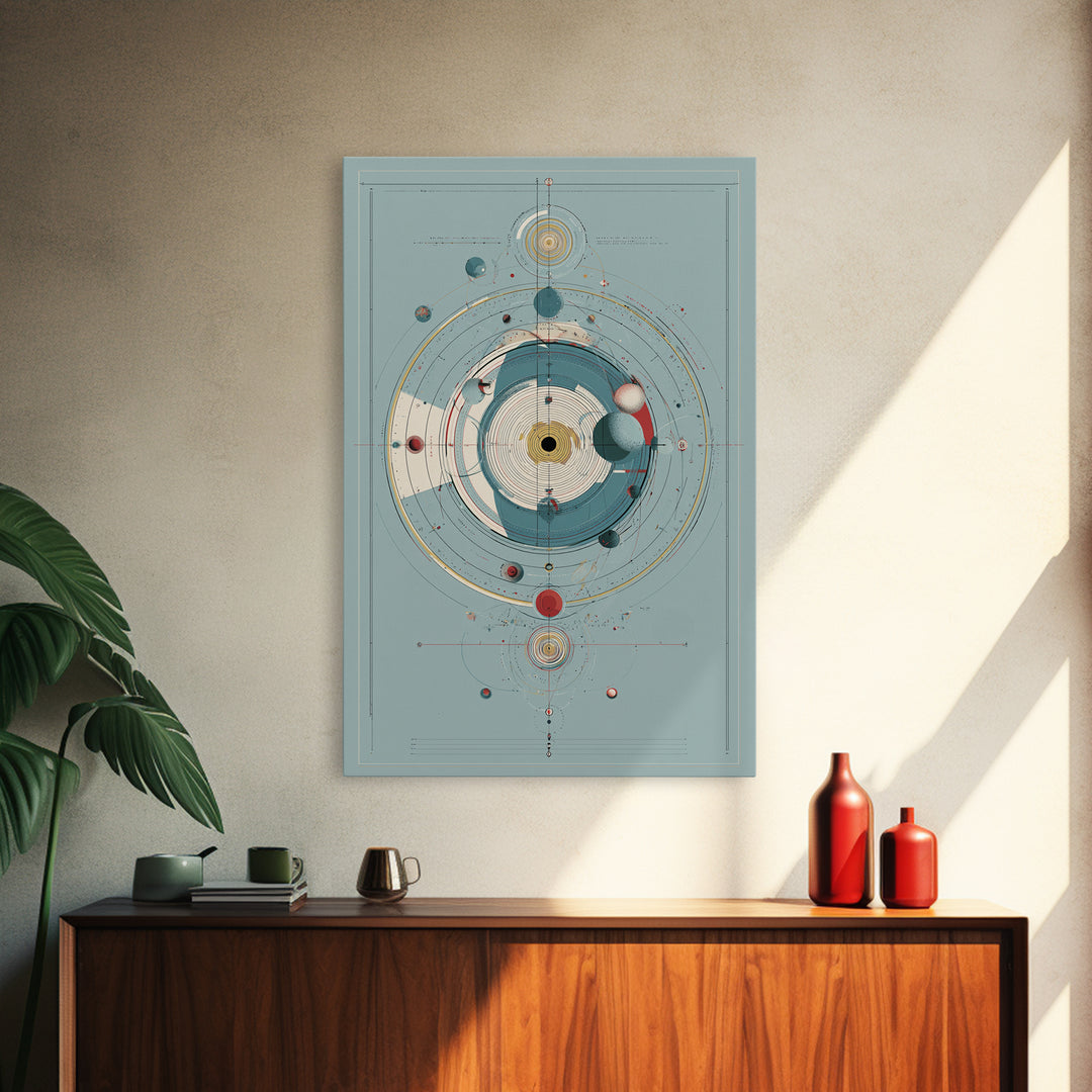 Teal Atomic Solar System Diagram Wall Art, Midcentury Modern Art, Space Abstract Art, Geometric Poster, Retro Home Decor