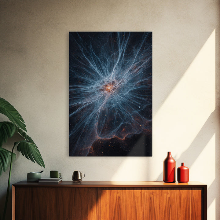 Blue White Nebula Energy Burst Wall Art, Space Abstract Art, Modern Digital Art, Scenic Sci Fi Poster, Statement Wall Decor