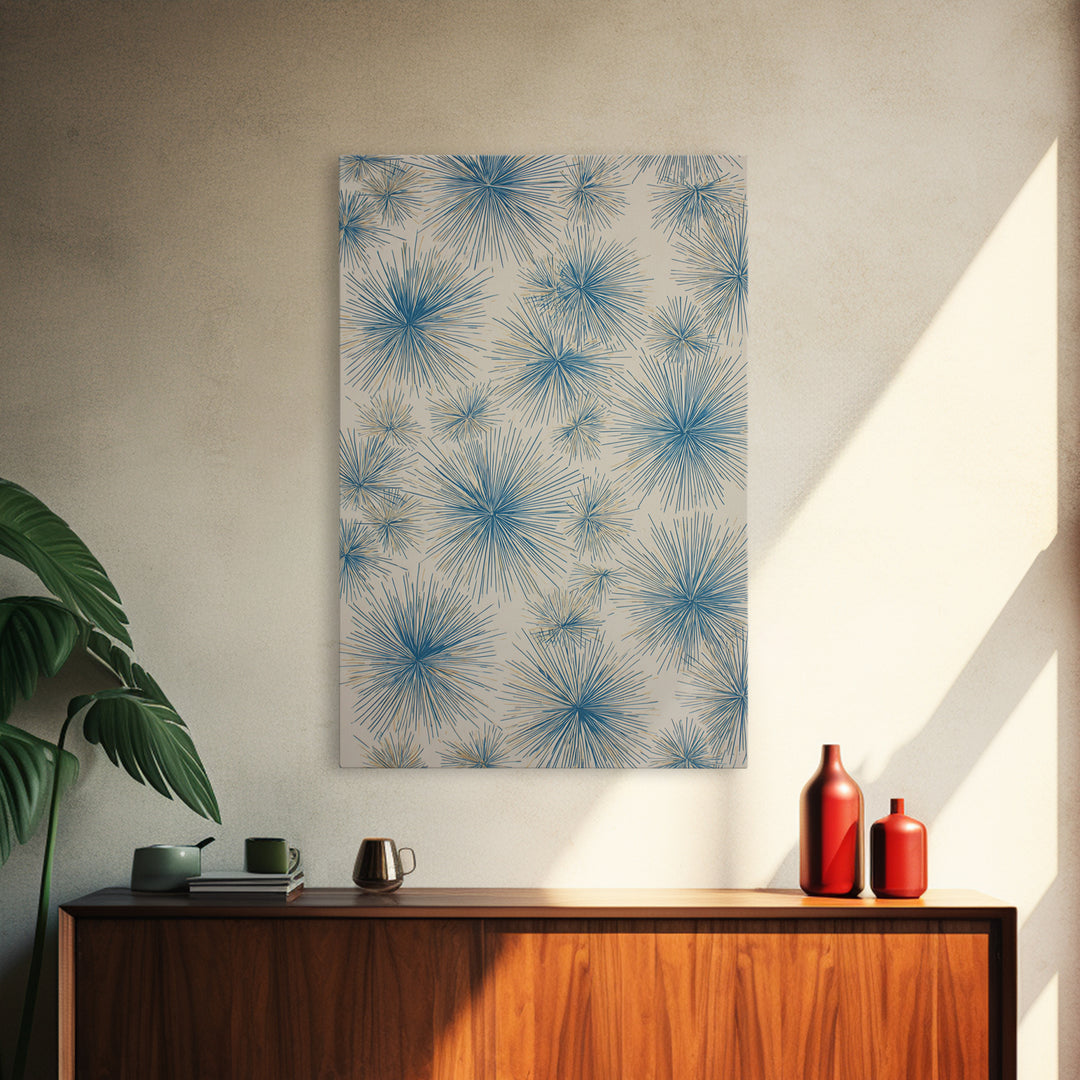 Blue Atomic Starburst Pattern Wall Art, Midcentury Modern Art Print, Retro Wall Decor, Beige Teal Abstract Home Decor Prints
