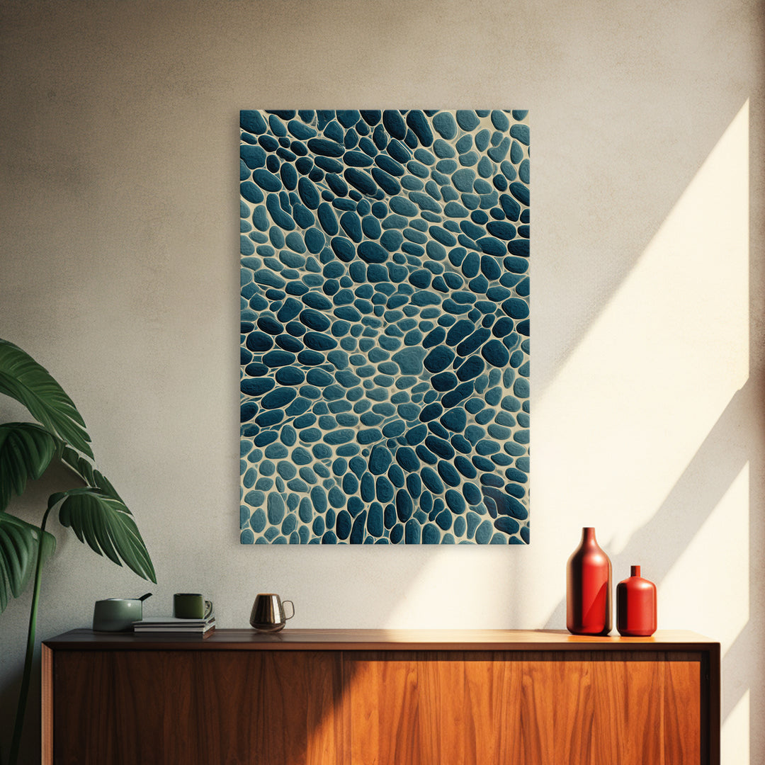 Teal Pebble Mosaic Abstract Wall Art, Modern Geometric Art Print, Coastal Home Decor, Blue Beige Organic Pattern Decor Print