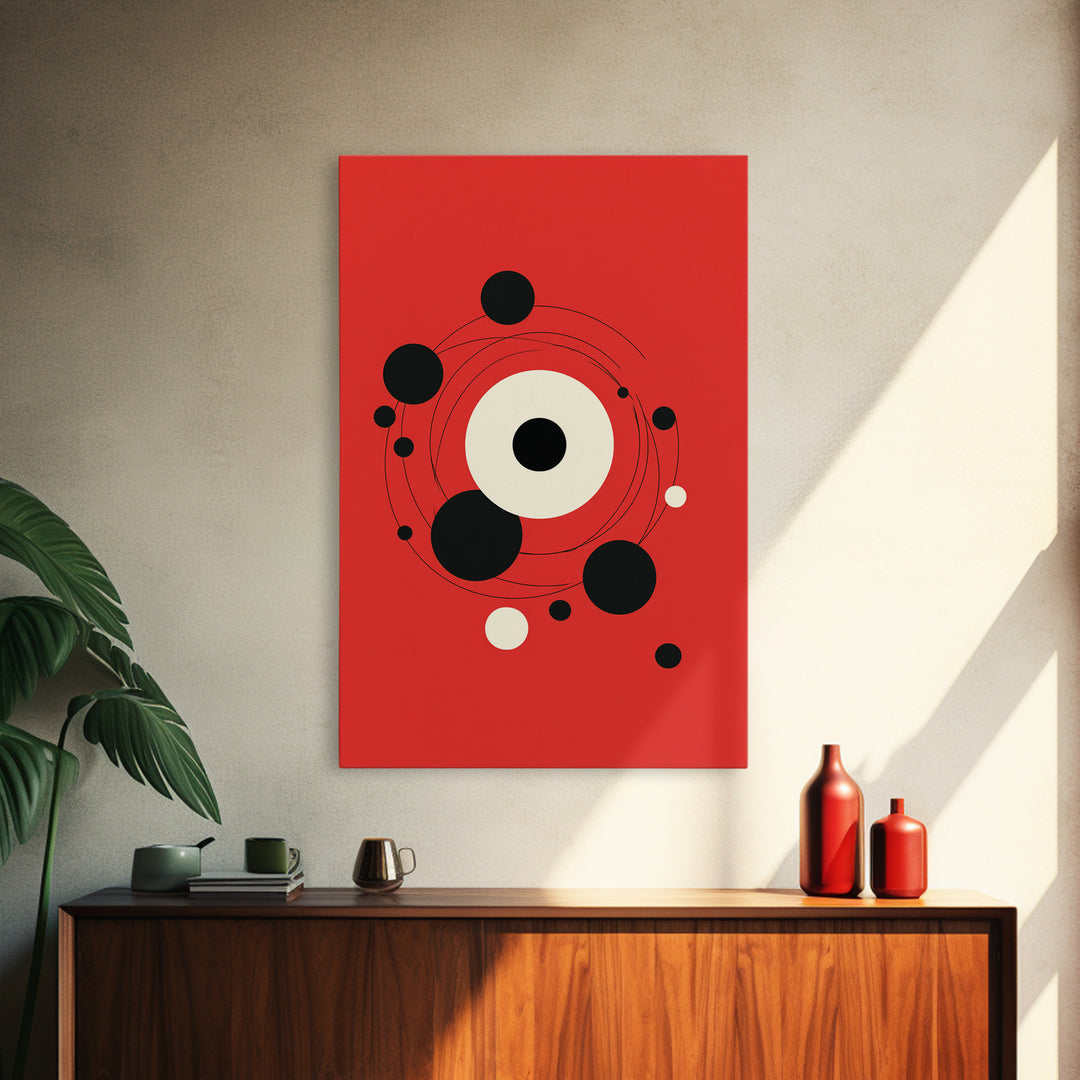 Red Orbit Circles Abstract Canvas Print, Mid Century Modern Wall Art, Minimal Geometric Poster, Atomic Space Decor Gift For Home