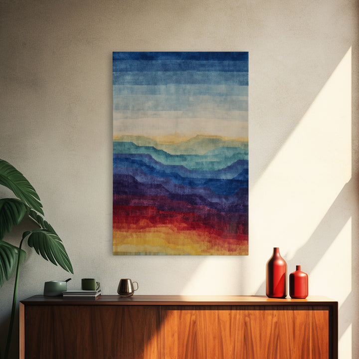Layered Ocean Desert Horizon Wall Art, Midcentury Modern Art Print, Blue Teal Sunset Landscape Decor For Living Room Home Office
