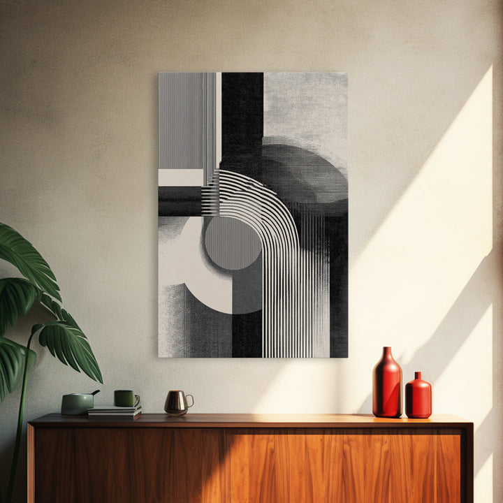 Black White Arch Geometry Canvas Print, Modern Abstract Art, Bauhaus Inspired Wall Decor, Minimalist Office Statement Art