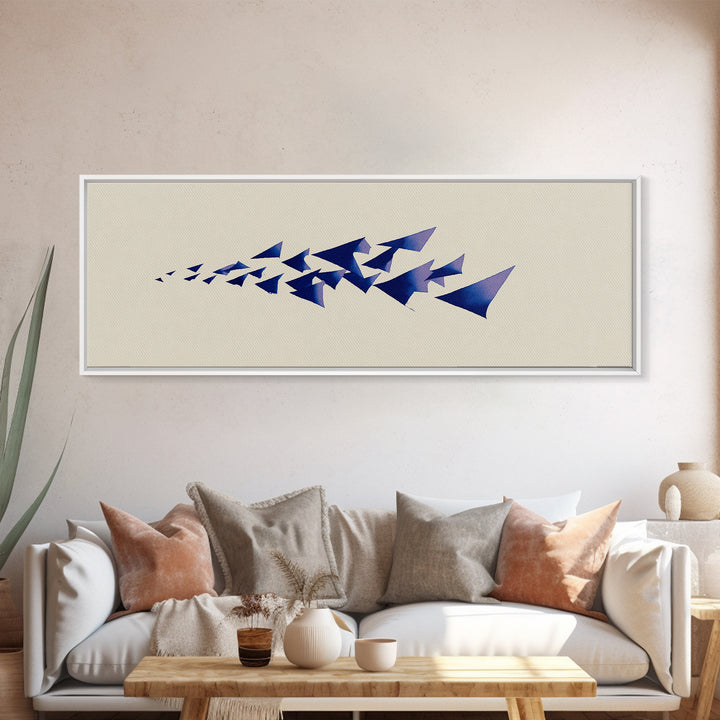 Blue Triangle Flock Abstract Canvas Print, Midcentury Modern Art, Geometric Shapes Art, Minimalist Wall Art, Modern Decor