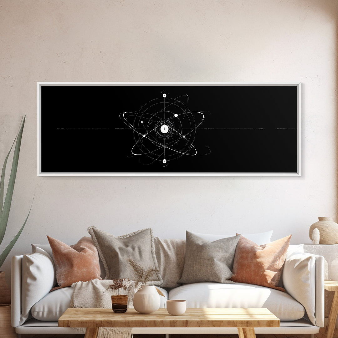 White Atomic Orbit Diagram Wall Art, Midcentury Modern Art, Space Abstract Art, Science Poster, Black Retro Art, Modern Decor