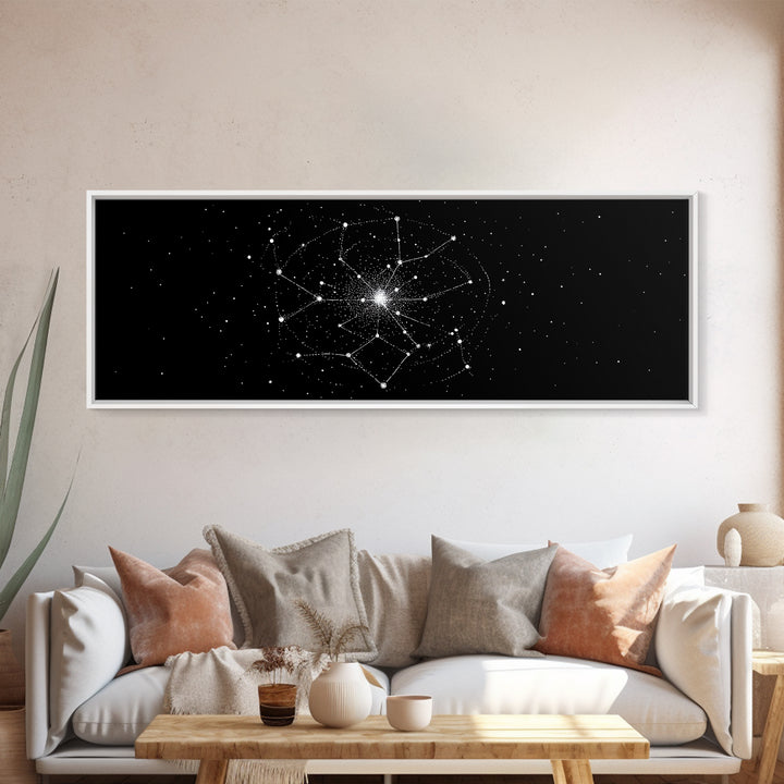 Constellation Star Map Abstract Wall Art, Geometric Wall Art, Space Poster, Midcentury Modern Art Print, Black Celestial Decor