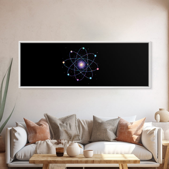 Colorful Atomic Galaxy Canvas Print, Space Abstract Art, Midcentury Modern Art, Cosmic Retro Art, Black Science Decor, Modern Wall Art