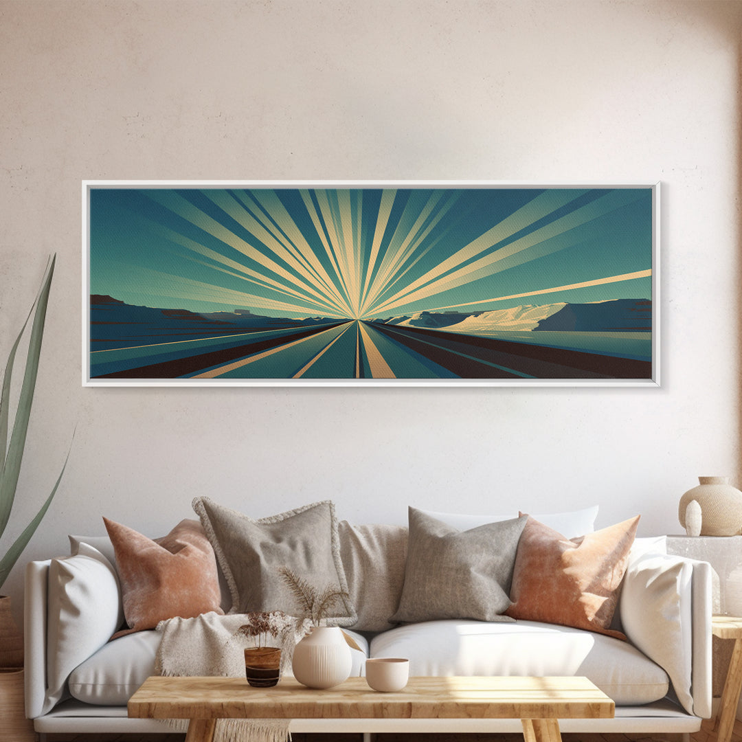 Radiant Teal Highway Horizon Wall Art, Midcentury Modern Art Print, Retro Landscape Poster, Modern Wall Decor For Office