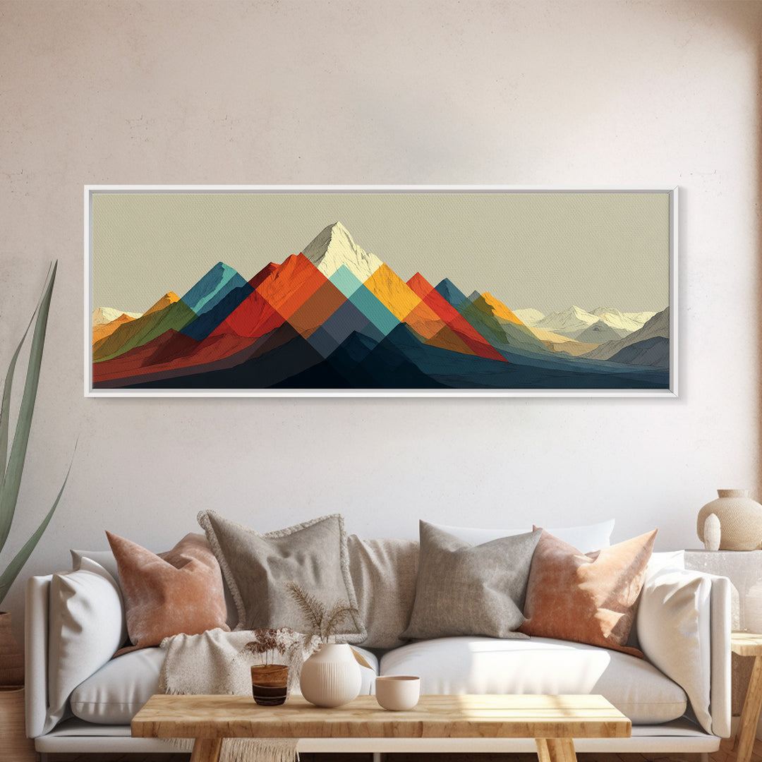 Geometric Rainbow Mountain Range Wall Art, Mid Century Modern Landscape Print, Colorful Abstract Decor, Living Room Poster