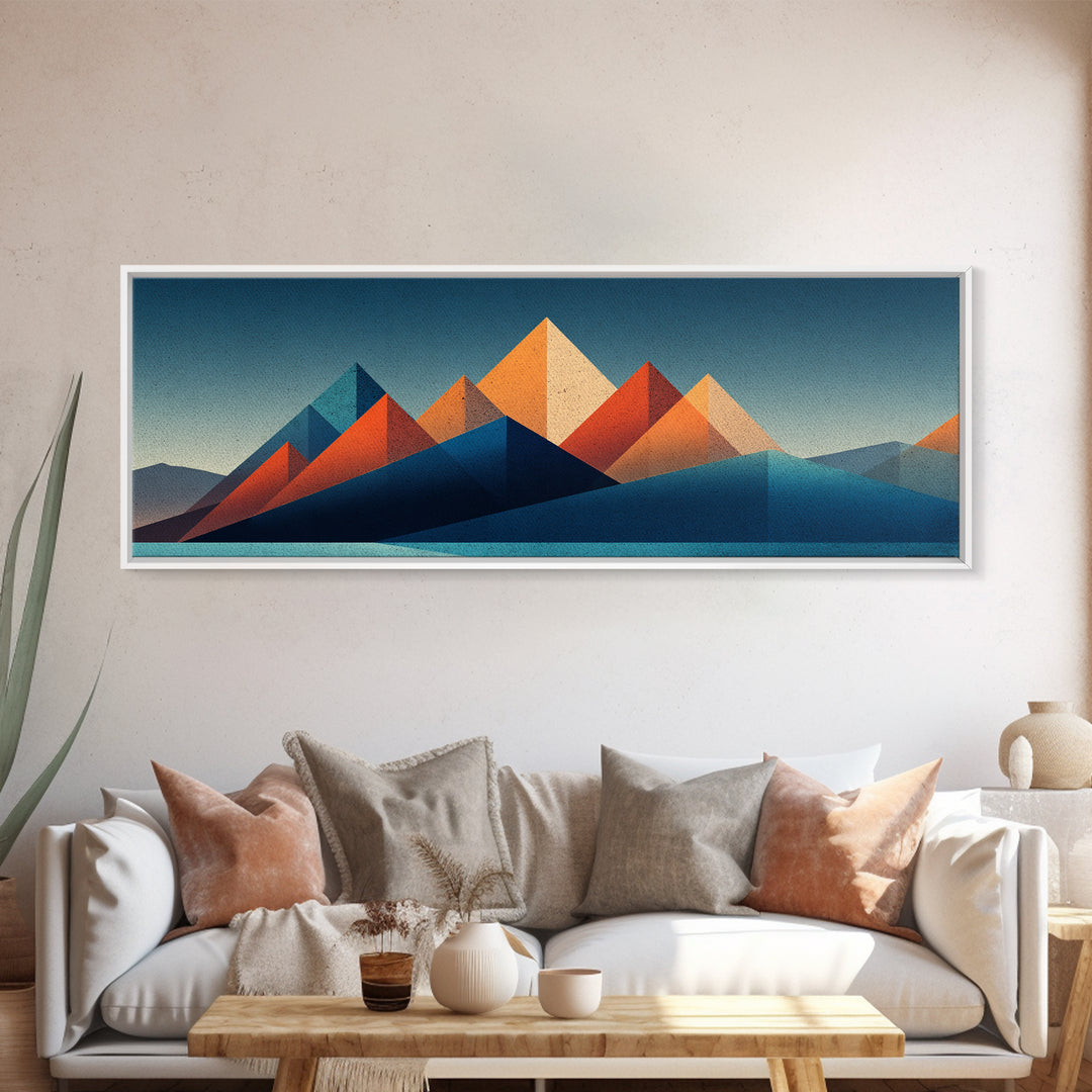 Orange Teal Desert Pyramid Mountains Canvas Print, Mid Century Modern Abstract Art, Geometric Wall Decor, Southwestern Poster