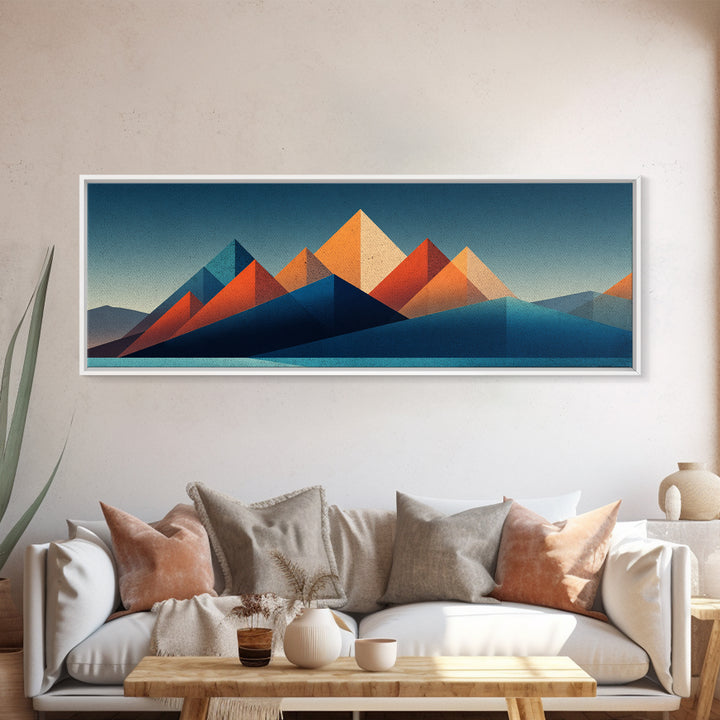 Orange Teal Desert Pyramid Mountains Canvas Print, Mid Century Modern Abstract Art, Geometric Wall Decor, Southwestern Poster