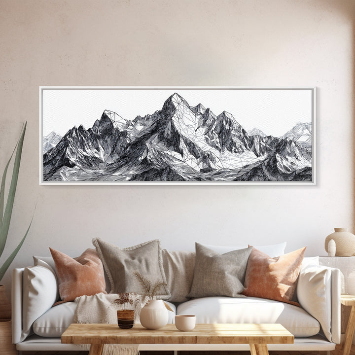 Black White Mountain Line Drawing Wall Art, Minimalist Landscape Print, Modern Office Decor, Alpine Sketch Poster Gift For Him