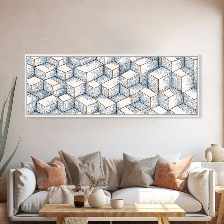 Isometric Blue Cube Pattern Wall Art, Geometric Art Print, Modern Wall Decor, Bauhaus Poster, Home Office Art, Abstract Decor